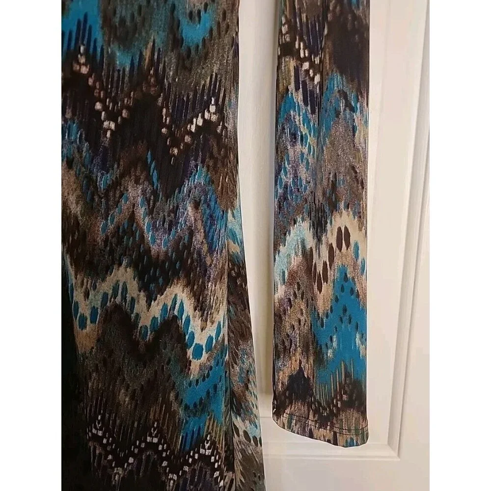 Women's Ariella Large Dress Zip Up Brown Tan Turquoise Boho Retro Chic Fall - Picture 4 of 9
